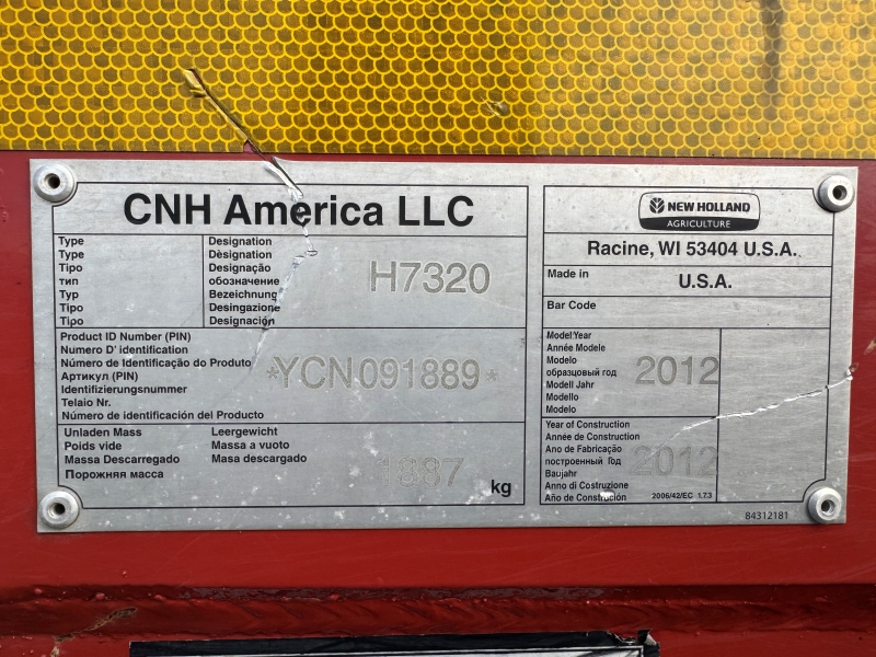 2012 New Holland H7320 disc mower conditioner for sale at Baker and Sons in Ohio