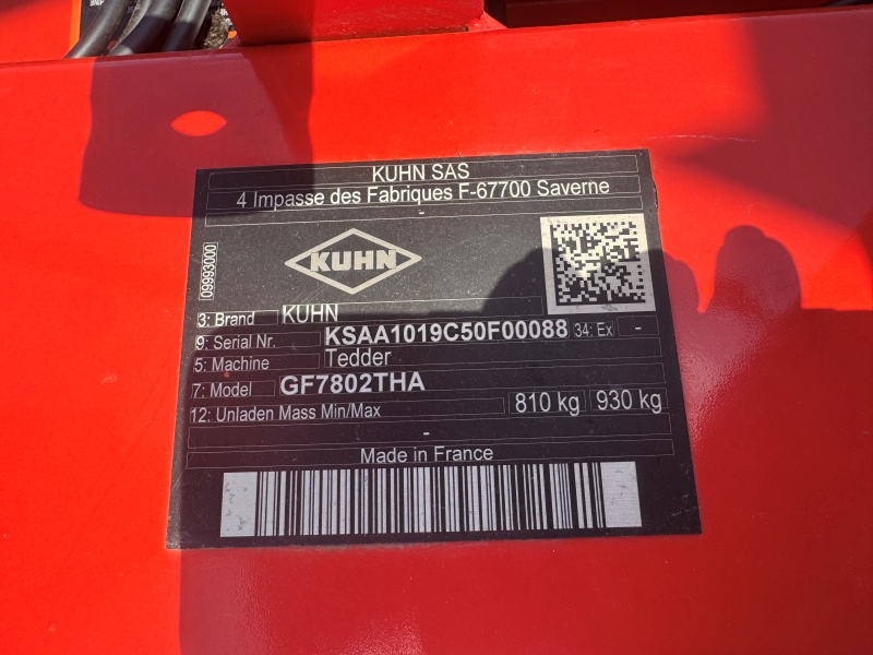 2021 Kuhn GF7802THA tedder at Baker & Sons Equipment in Ohio